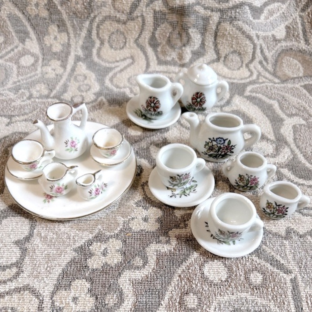 3 Partial Miniature Porcelain Tea Sets. One with Gold Trim, 2 made in Japan.